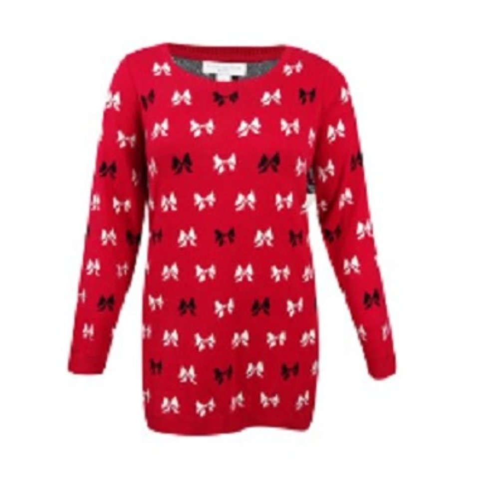 CHARTER CLUB Women's Plus Size 3X Red Whimsy Bow-Print Sweater NEW NWT